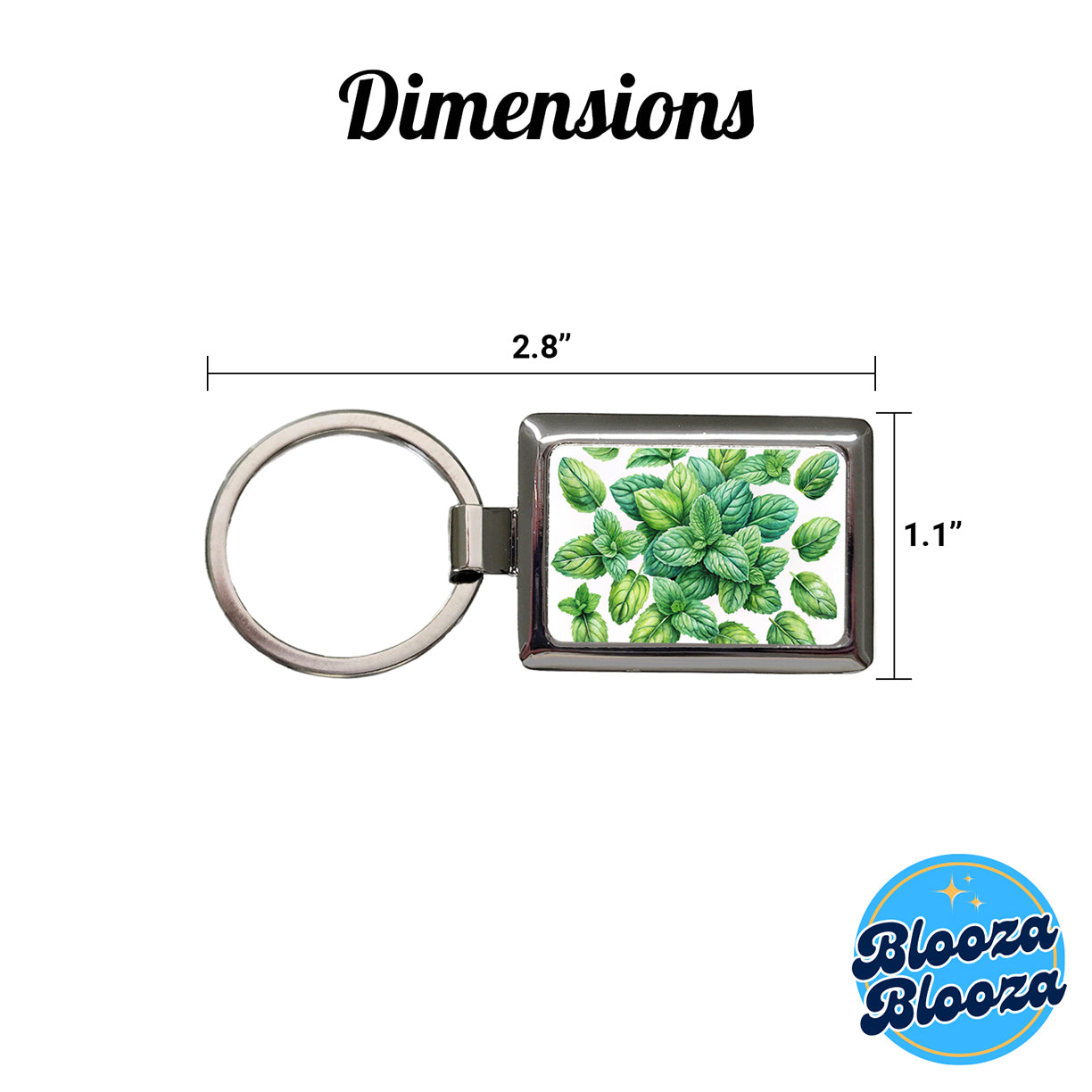 Mint Leaves Watercolor Rectangle Metal Keychain