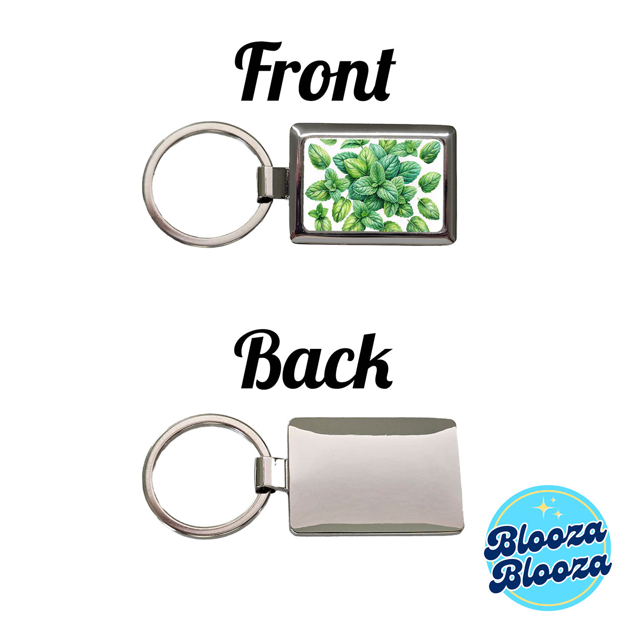 Mint Leaves Watercolor Rectangle Metal Keychain