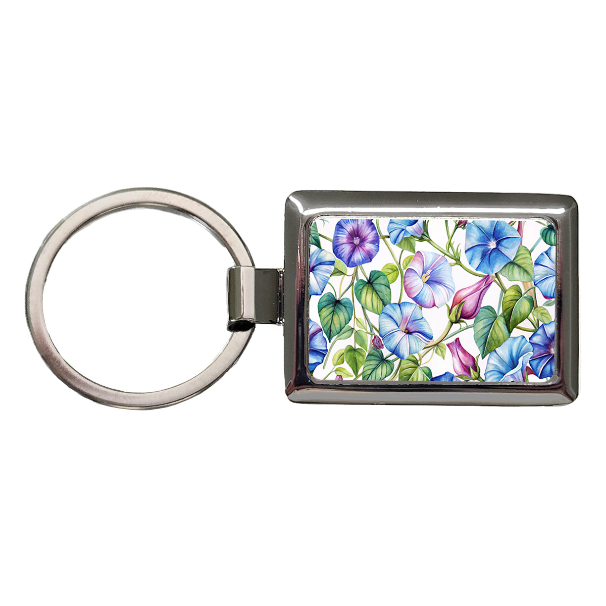 Morning Glories Flowers Watercolor Rectangle Metal Keychain