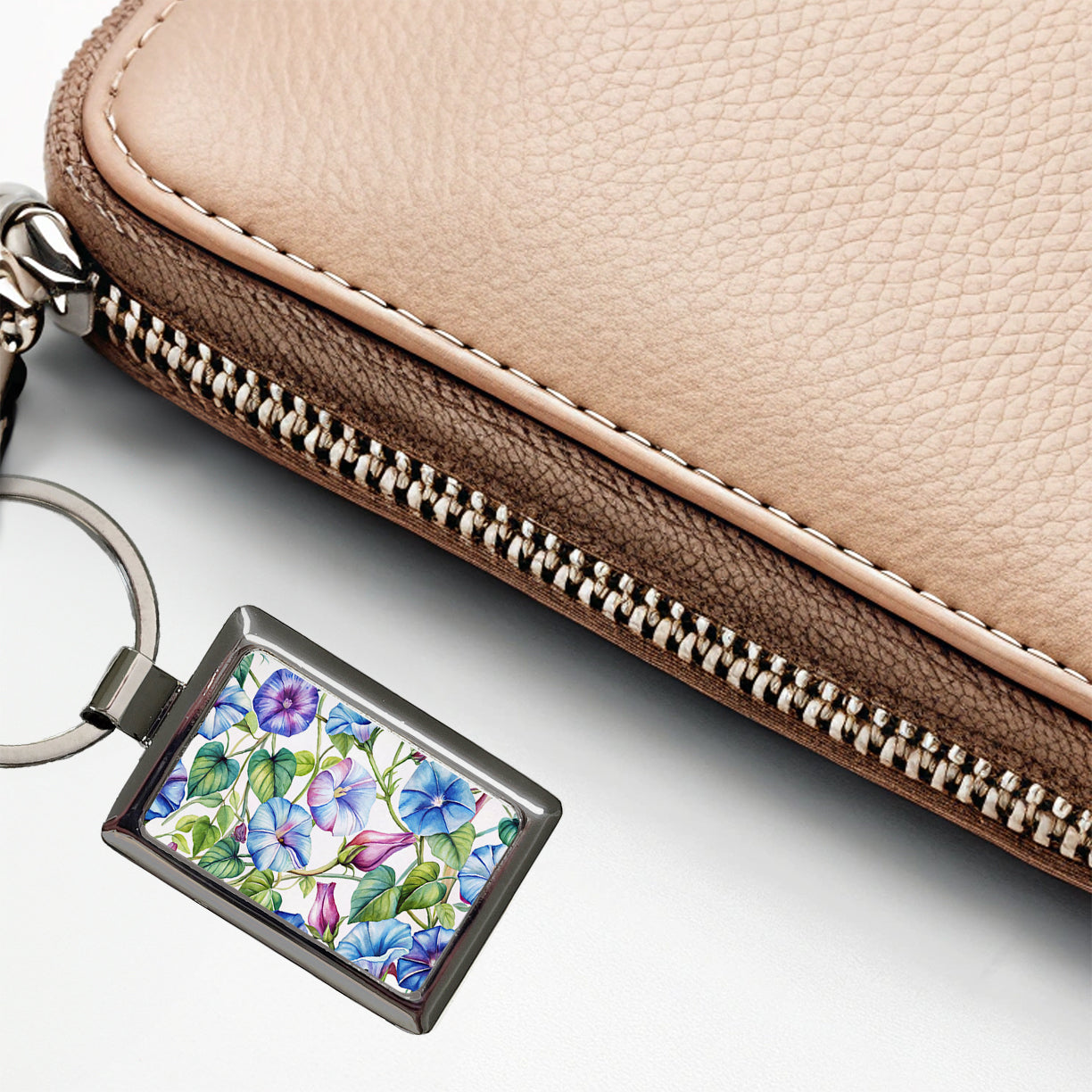 Morning Glories Flowers Watercolor Rectangle Metal Keychain