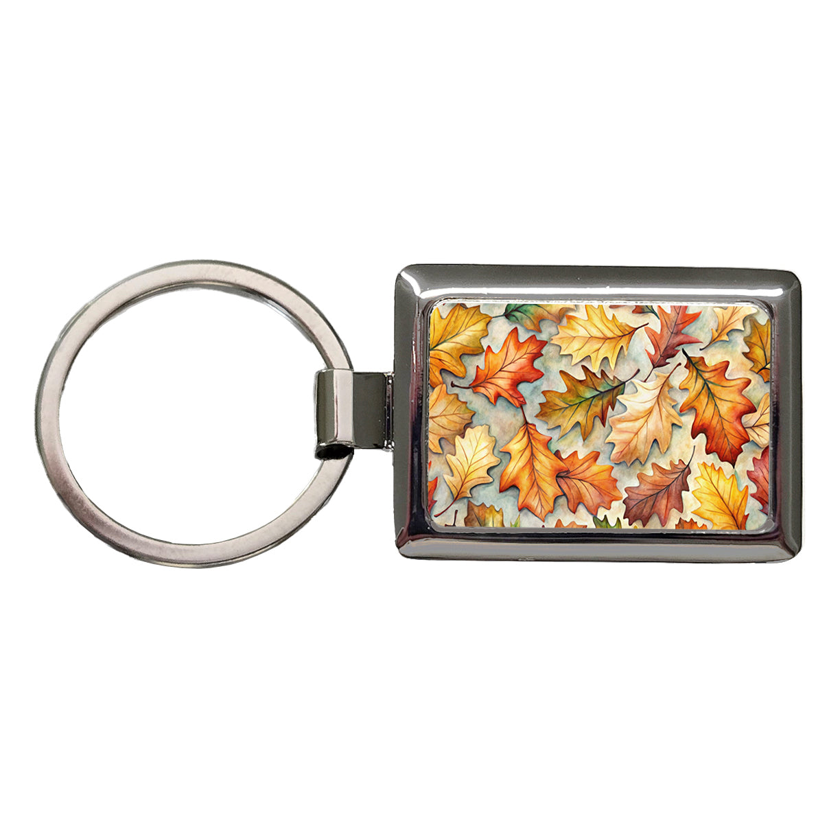 Oak Leaves Watercolor Rectangle Metal Keychain