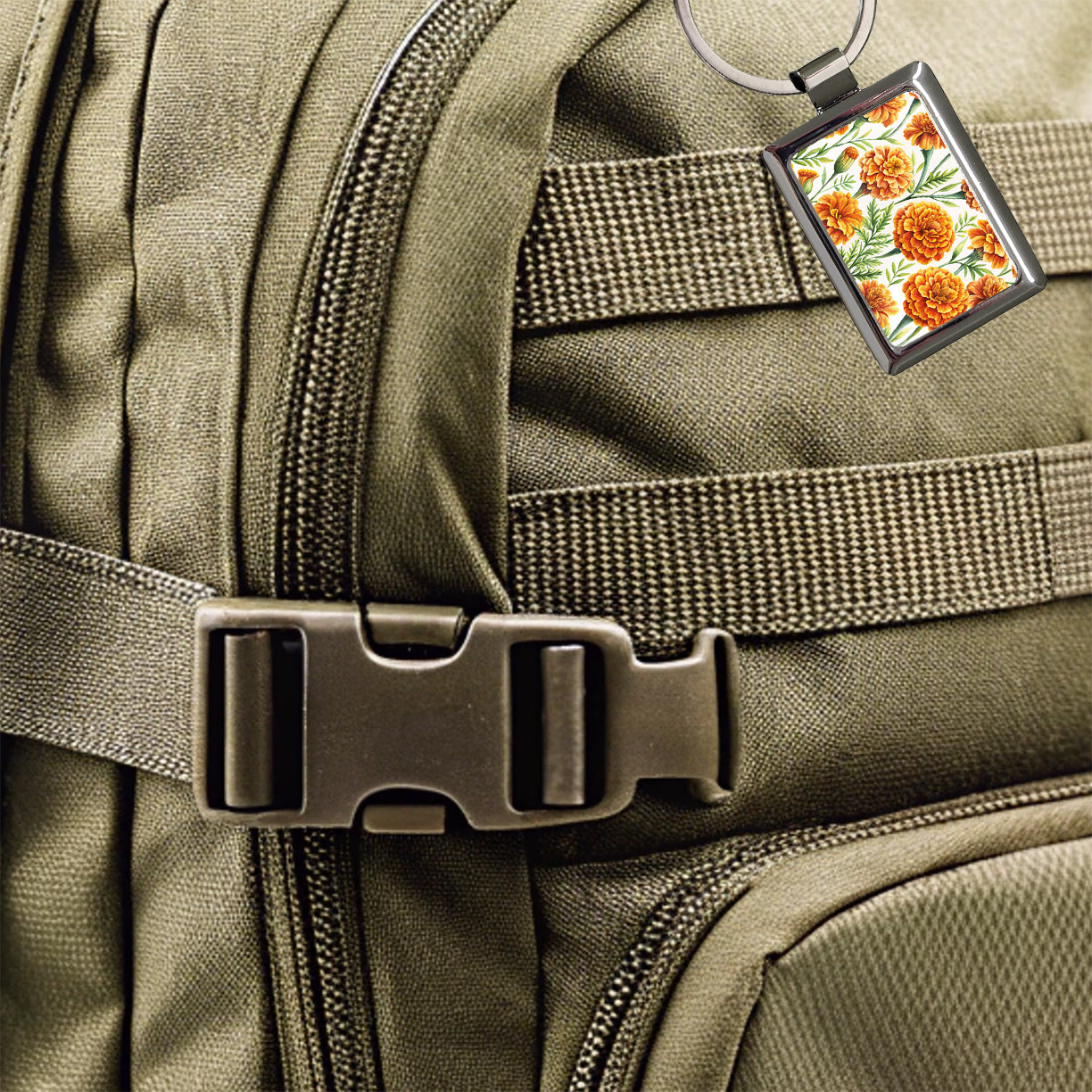 Orange Marigolds Flowers Watercolor Rectangle Metal Keychain