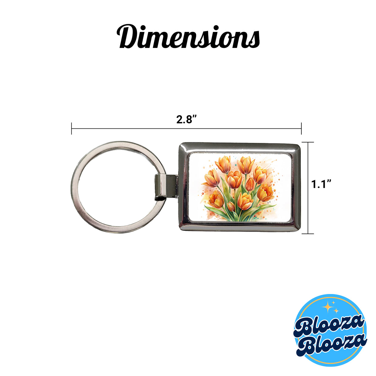 Orange Tulips Flowers Watercolor Rectangle Metal Keychain