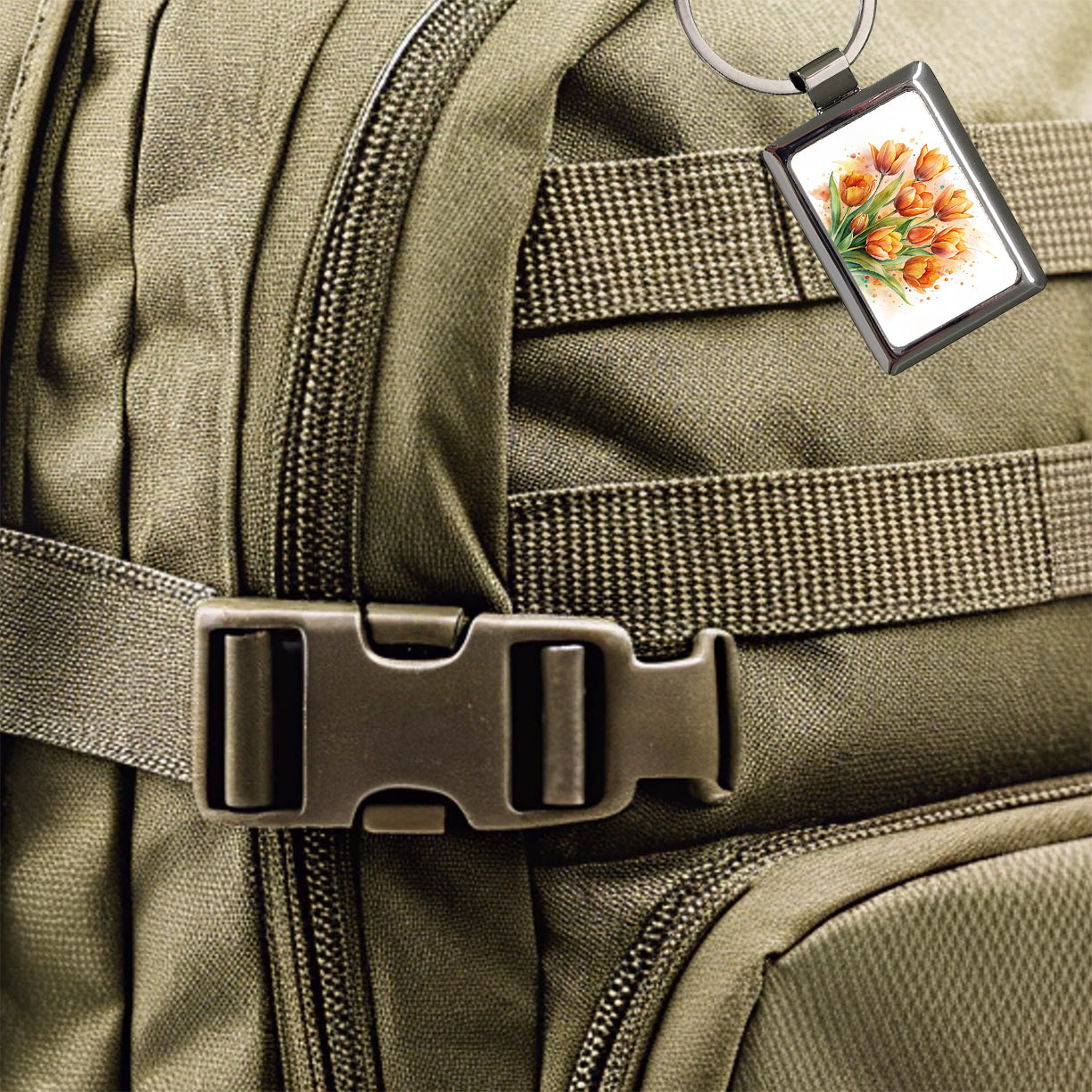 Orange Tulips Flowers Watercolor Rectangle Metal Keychain
