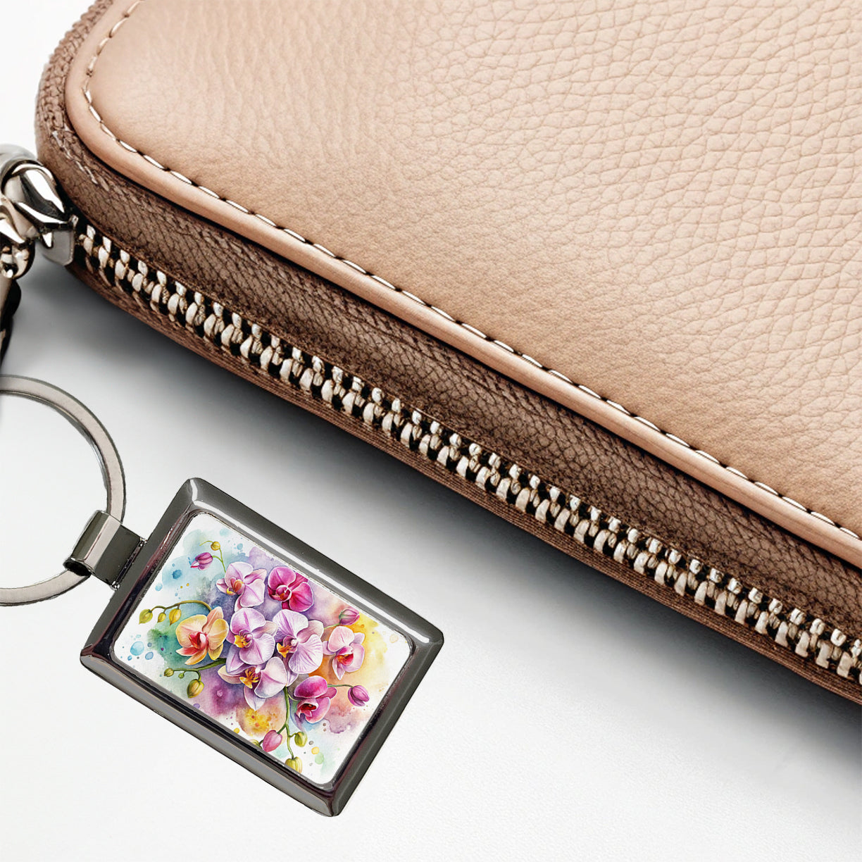 Orchids Flowers Watercolor Rectangle Metal Keychain