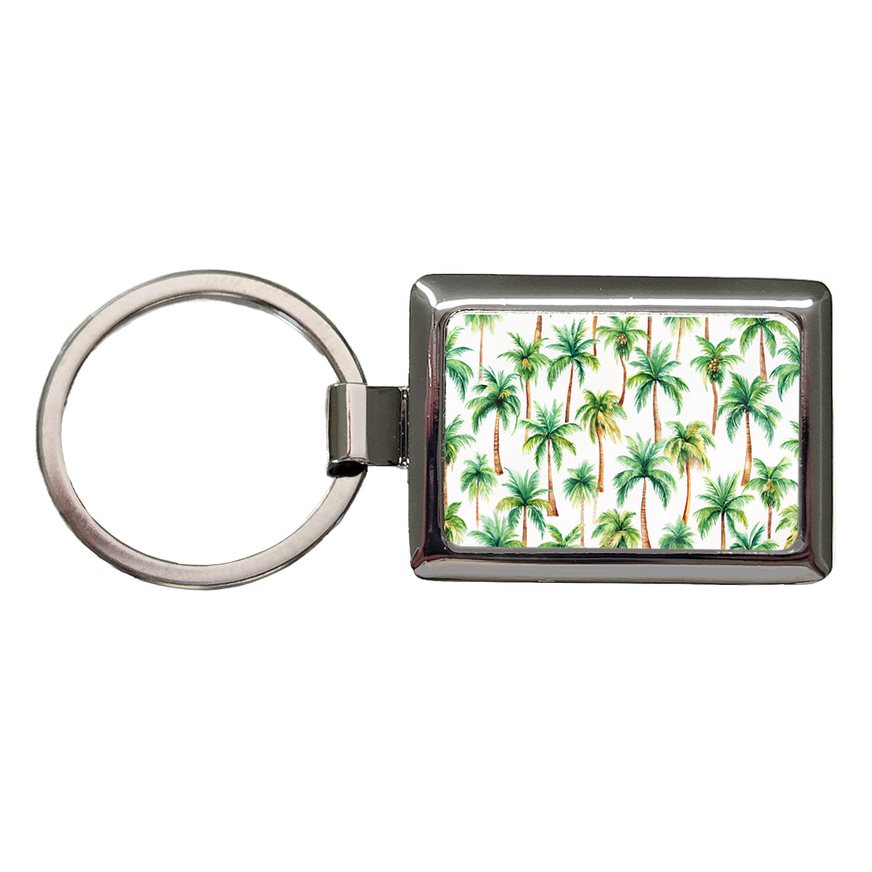 Palm Trees Pattern Watercolor Rectangle Metal Keychain