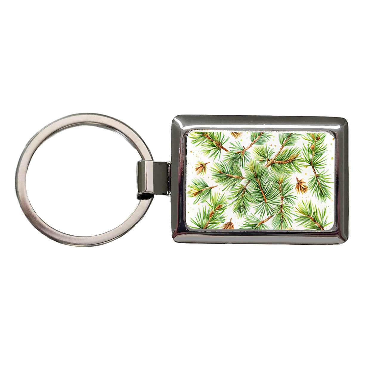 Pine Needles Watercolor Rectangle Metal Keychain