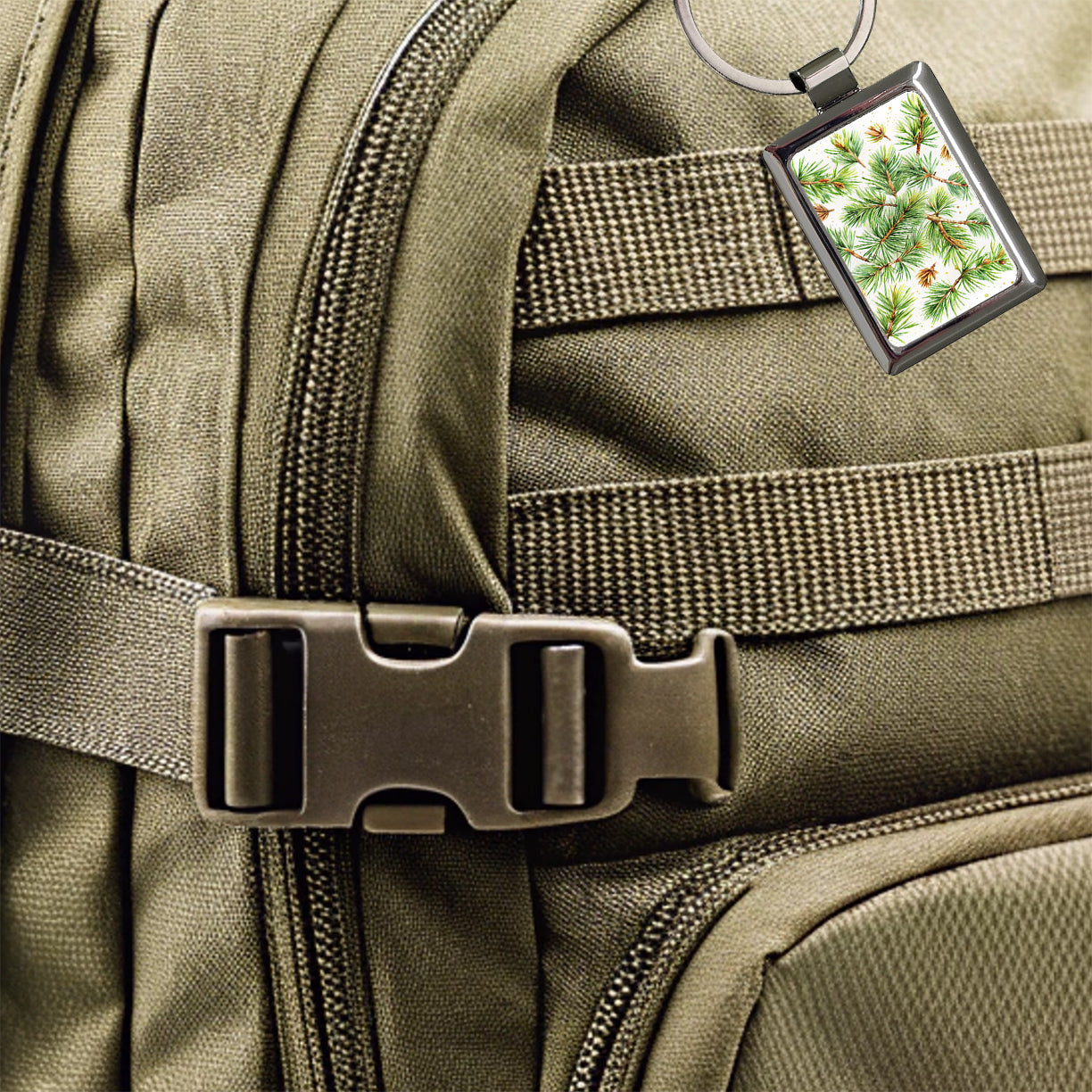 Pine Needles Watercolor Rectangle Metal Keychain