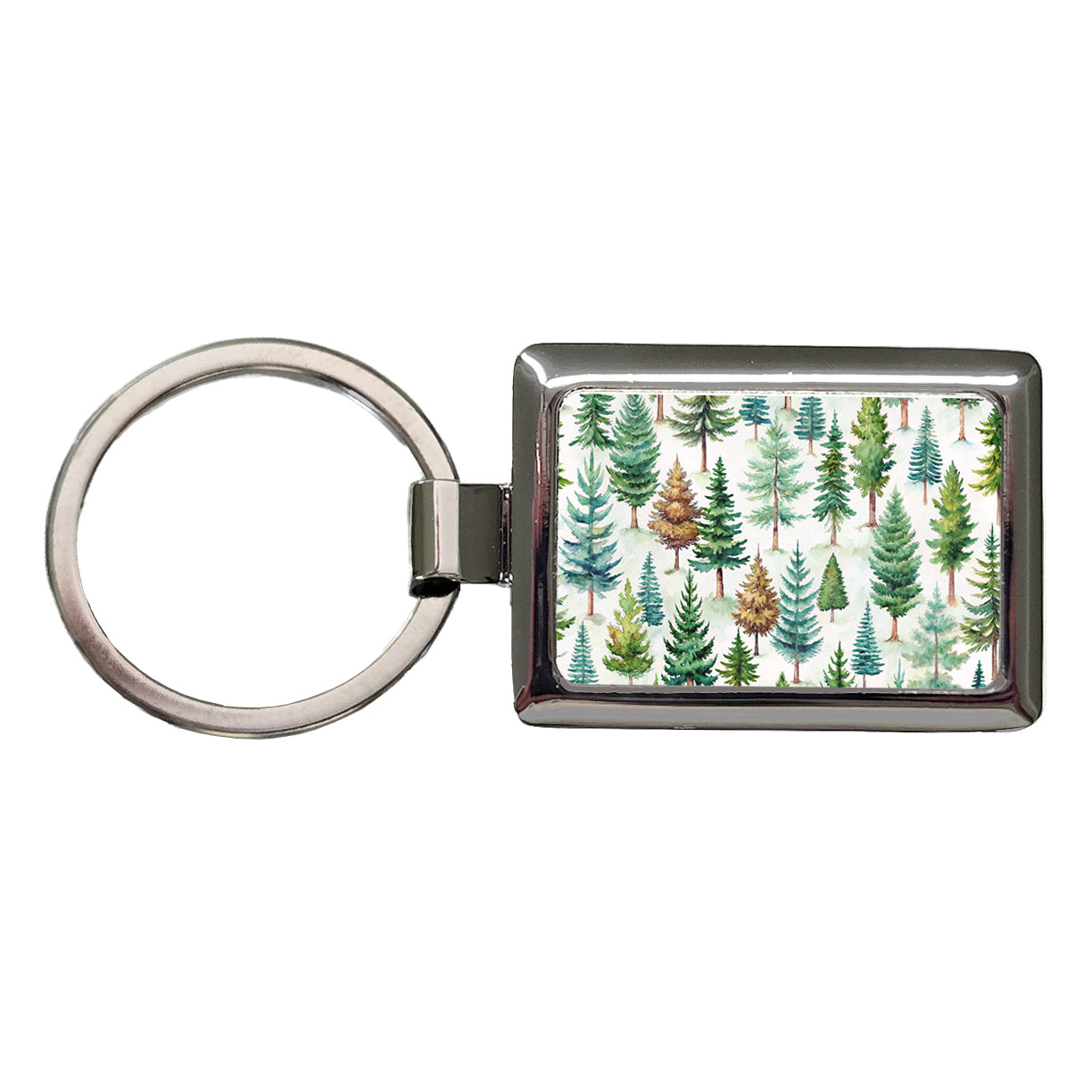 Pine Trees Forest Rectangle Metal Keychain
