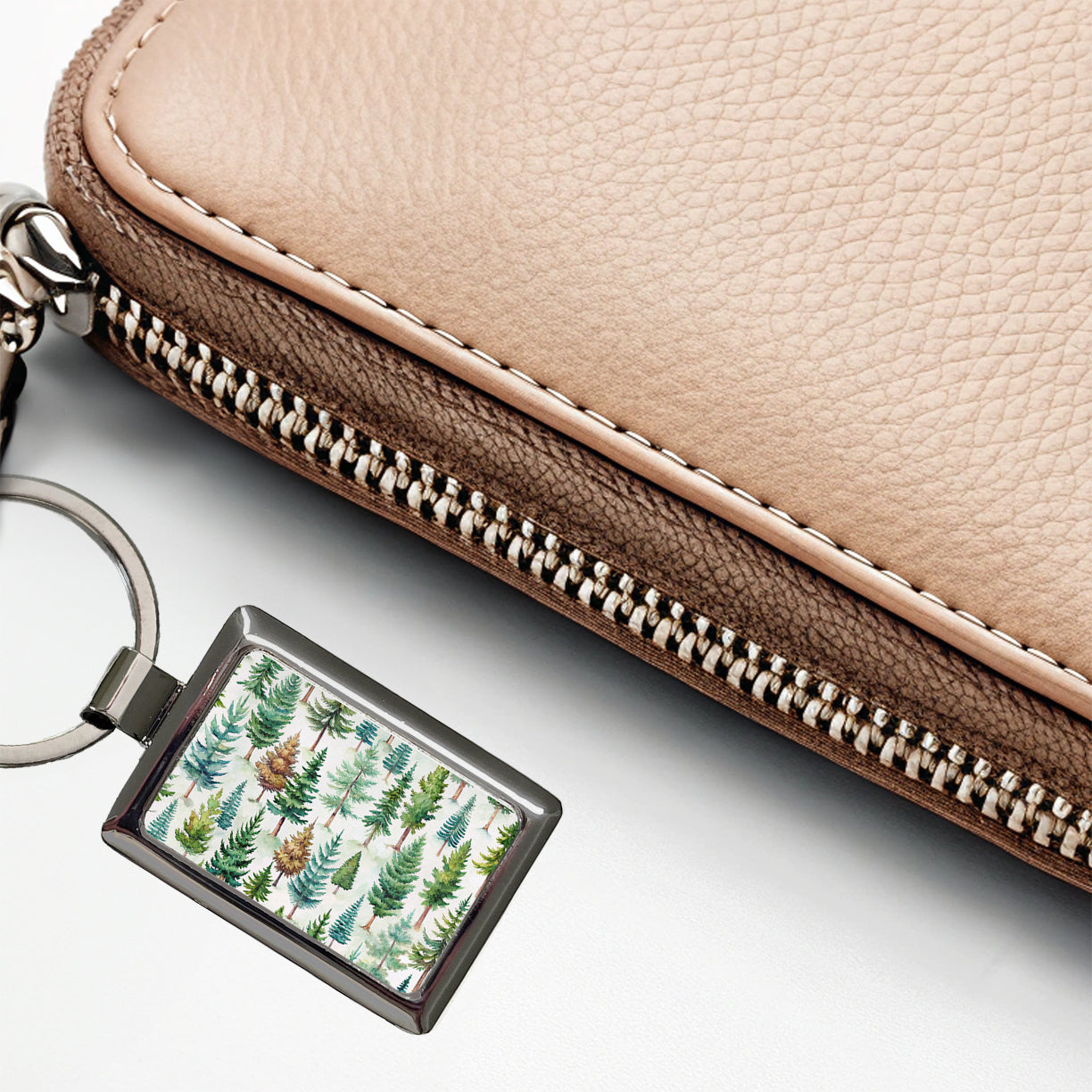 Pine Trees Forest Rectangle Metal Keychain
