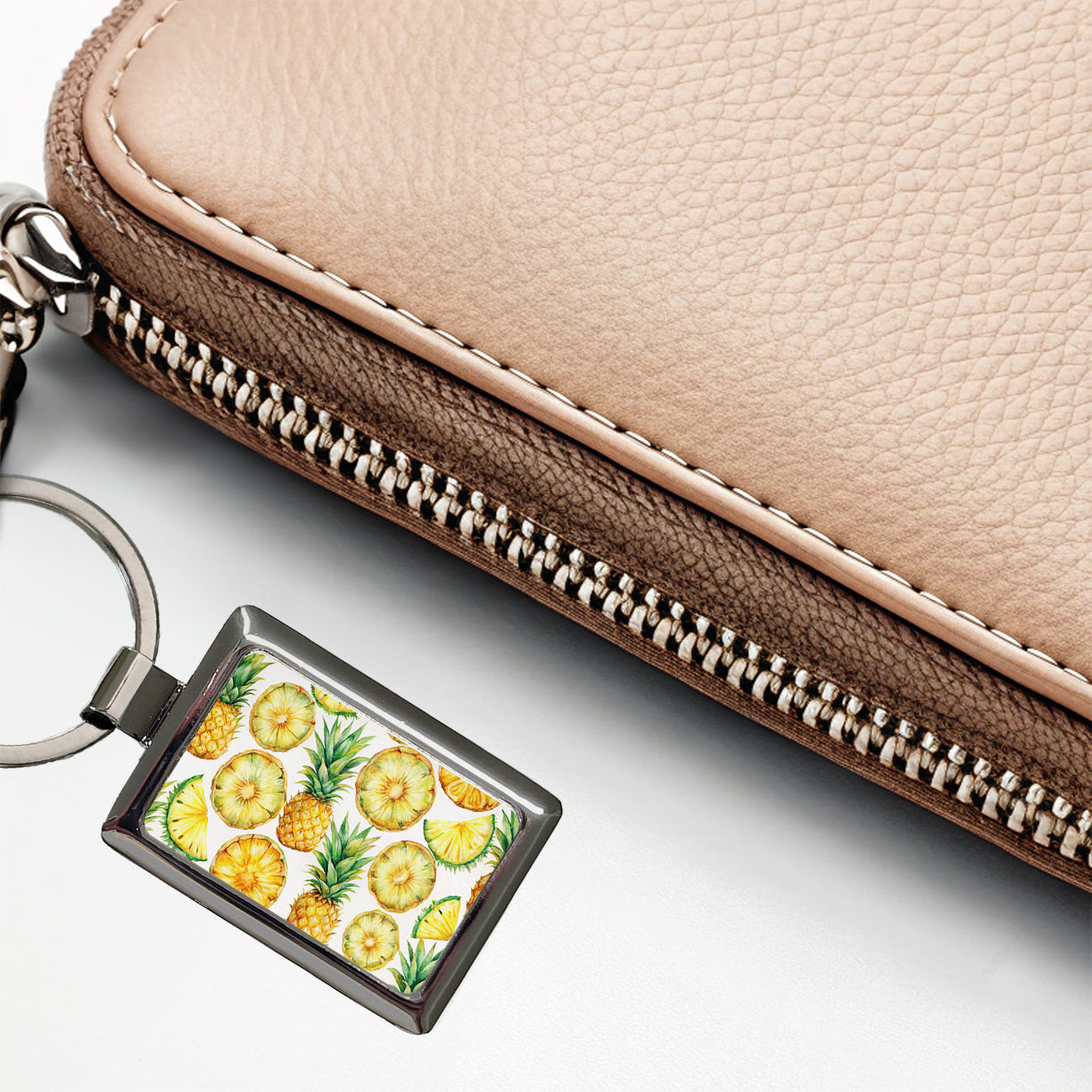 Pineapple Slices Fruit Rectangle Metal Keychain