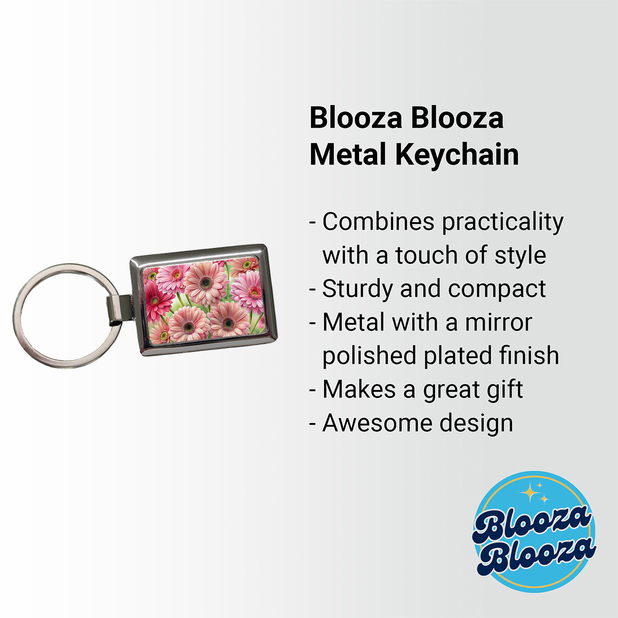 Pink Gerbera Daisies Flowers Watercolor Rectangle Metal Keychain