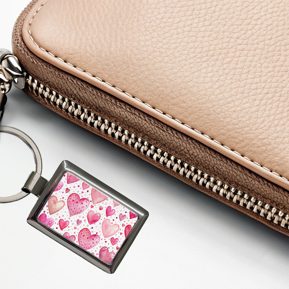 Pink Hearts Polka Dots Valentine's Love Anniversary Rectangle Metal Keychain