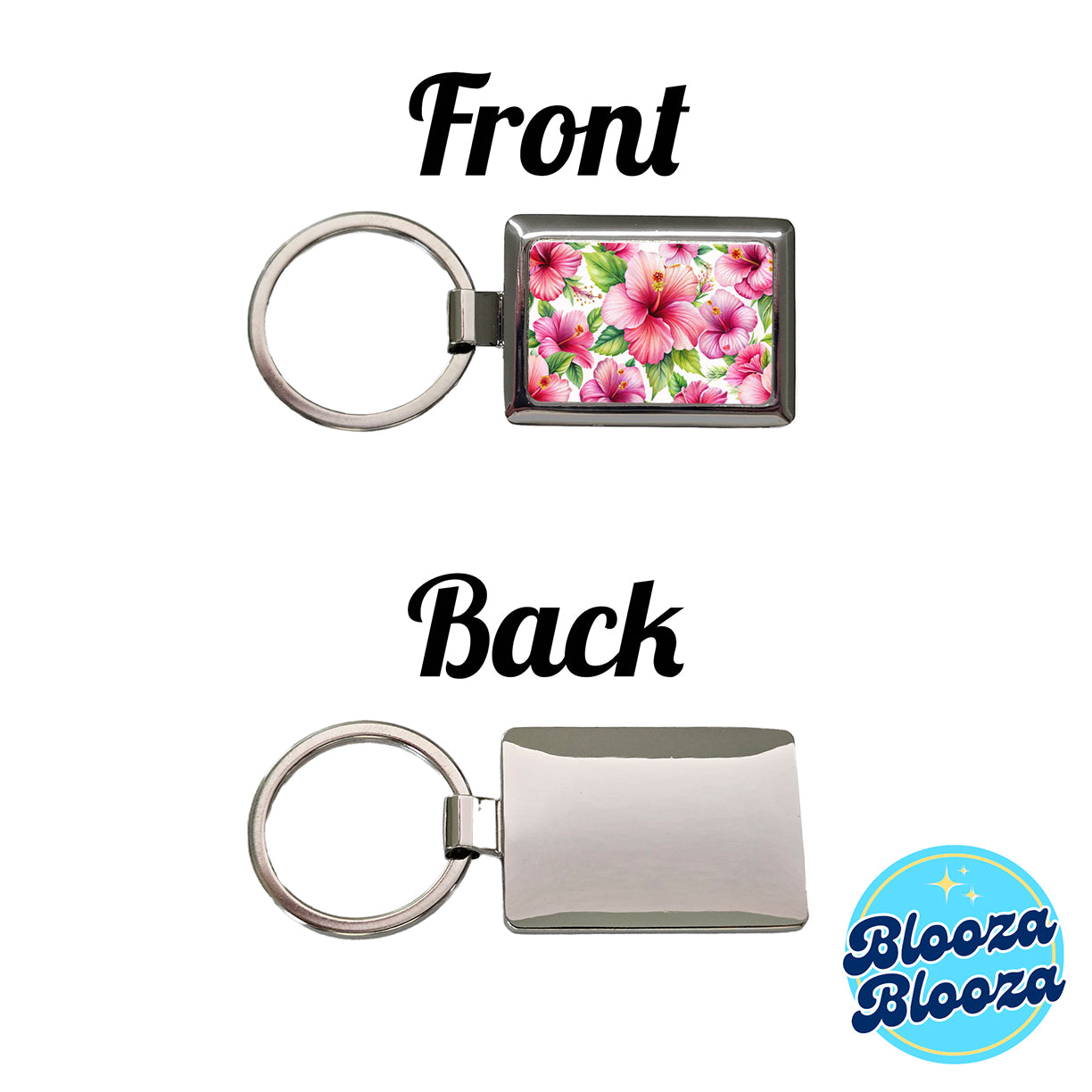 Pink Hibiscus Tropical Flowers Watercolor Rectangle Metal Keychain
