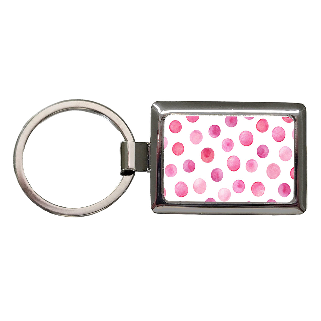 Pink Polka Dots White Background Rectangle Metal Keychain