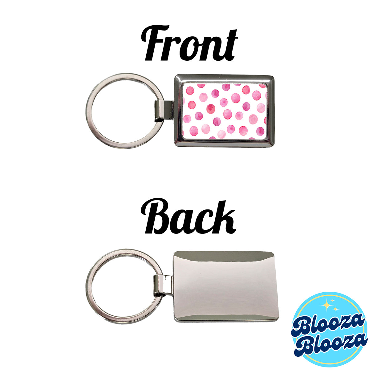 Pink Polka Dots White Background Rectangle Metal Keychain