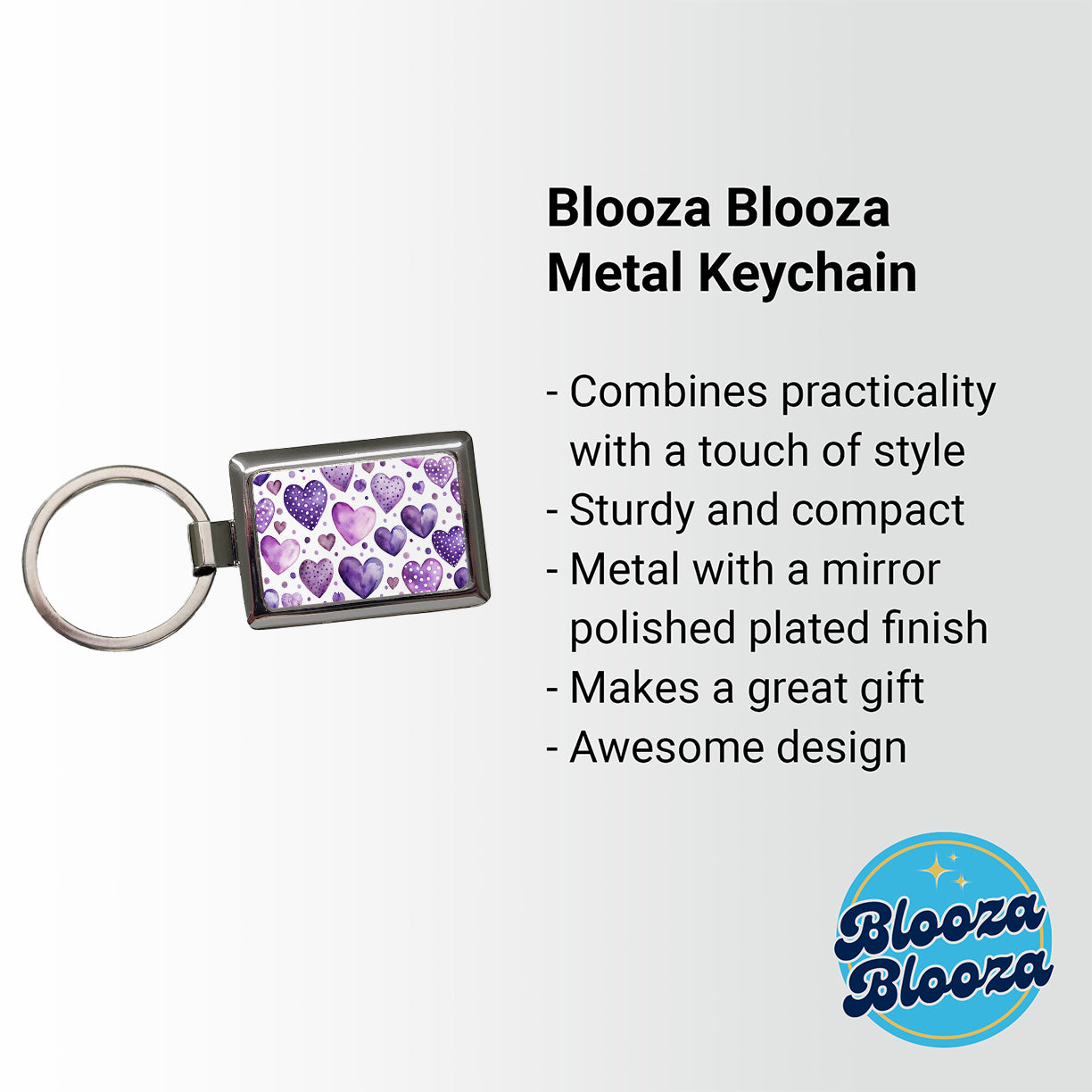 Purple Hearts Polka Dots Watercolor Rectangle Metal Keychain