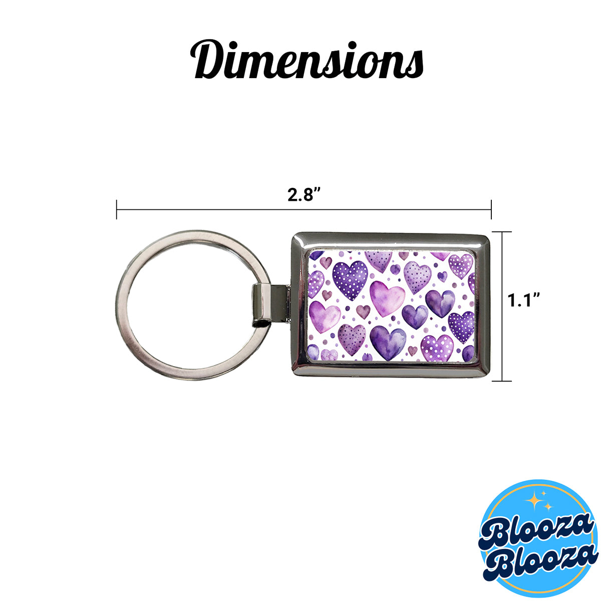 Purple Hearts Polka Dots Watercolor Rectangle Metal Keychain
