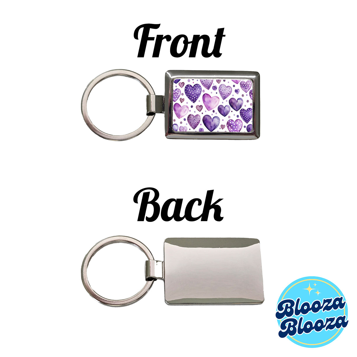 Purple Hearts Polka Dots Watercolor Rectangle Metal Keychain