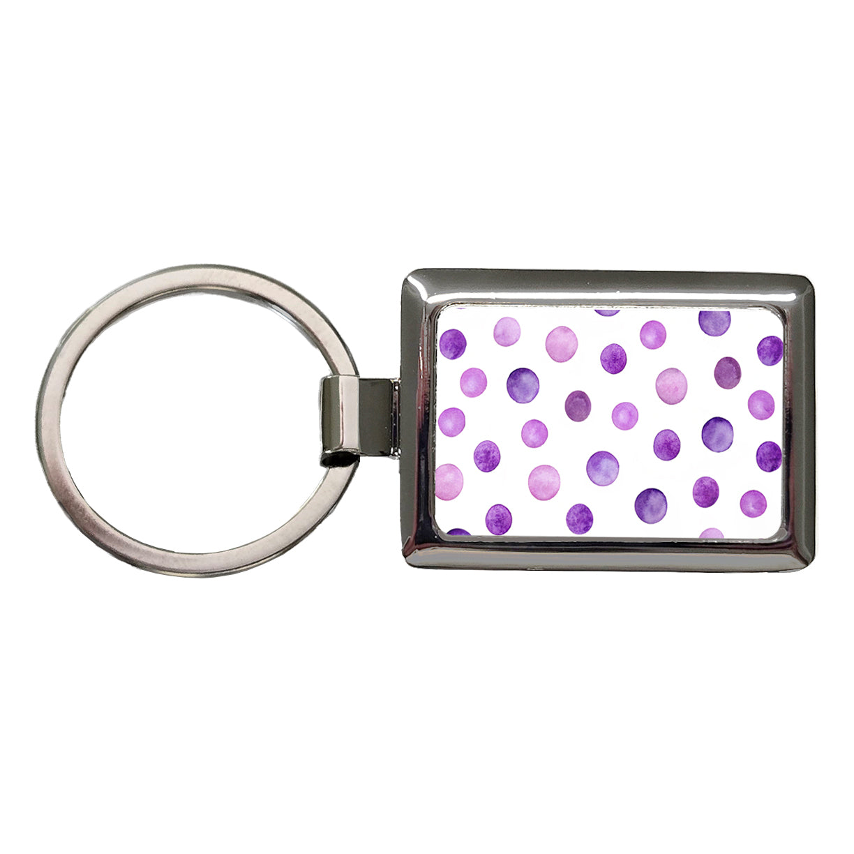 Purple Polka Dots Fun White Background Rectangle Metal Keychain