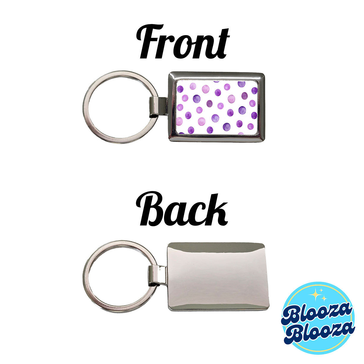 Purple Polka Dots Fun White Background Rectangle Metal Keychain