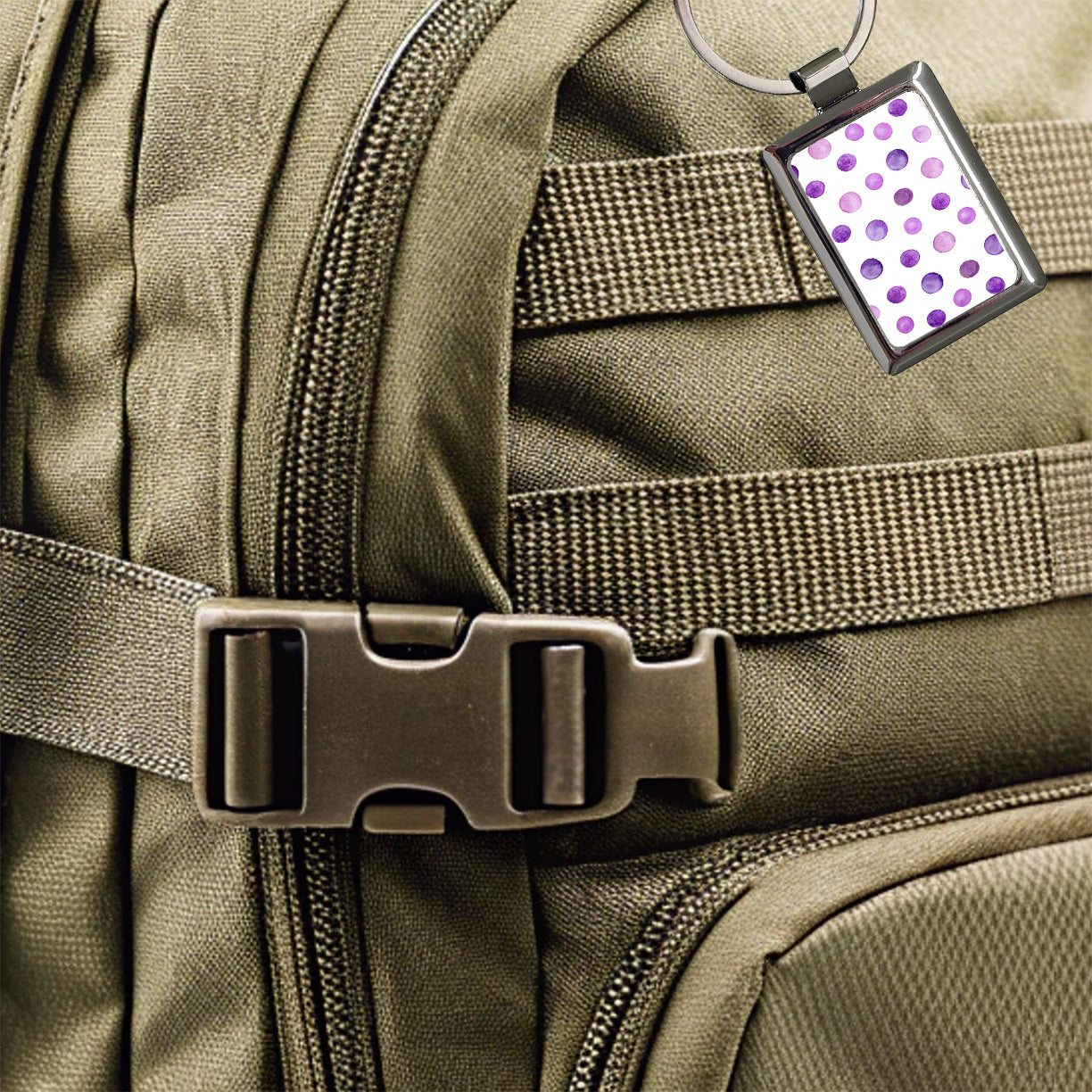 Purple Polka Dots Fun White Background Rectangle Metal Keychain