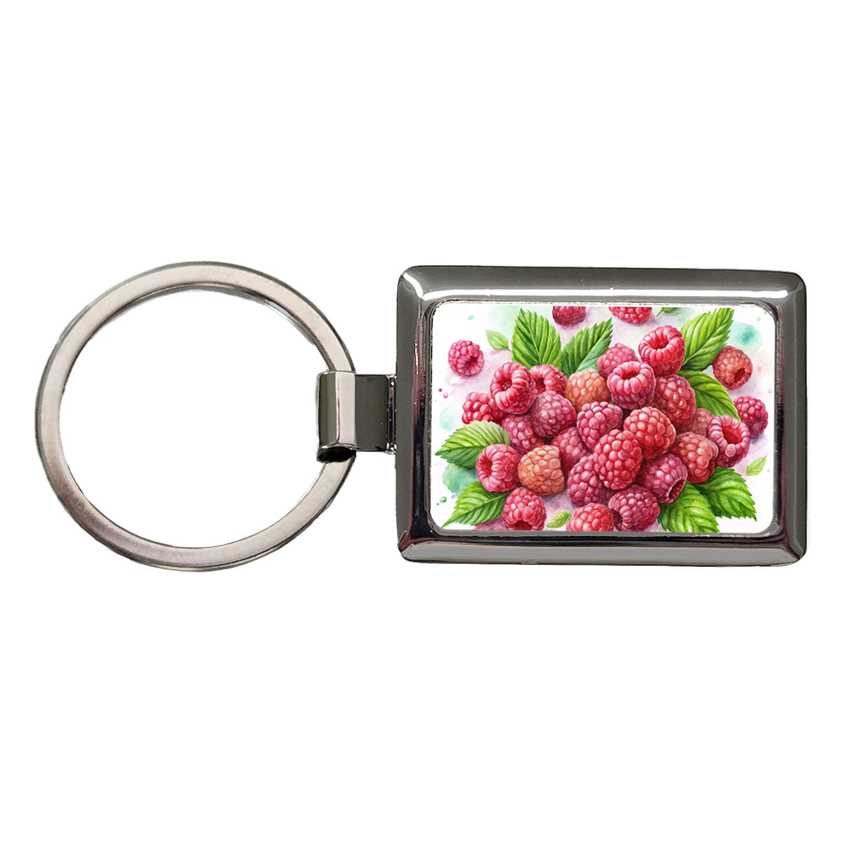 Raspberries Fruit Watercolor Rectangle Metal Keychain