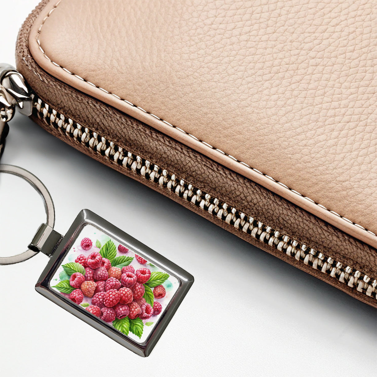 Raspberries Fruit Watercolor Rectangle Metal Keychain