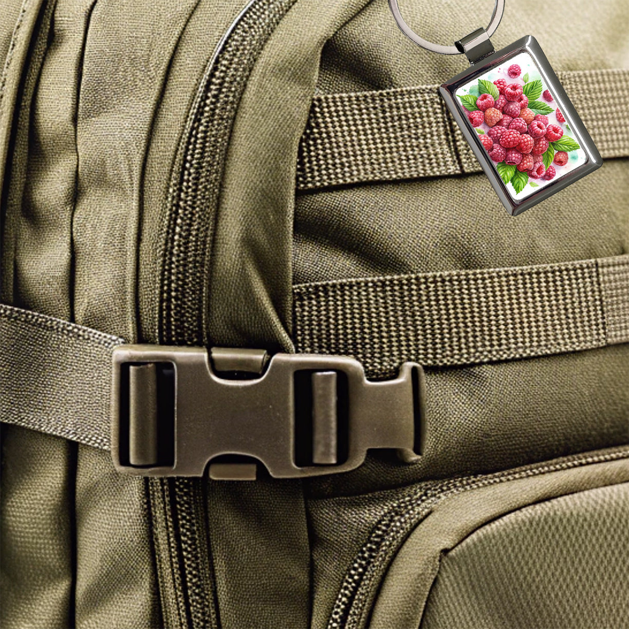 Raspberries Fruit Watercolor Rectangle Metal Keychain