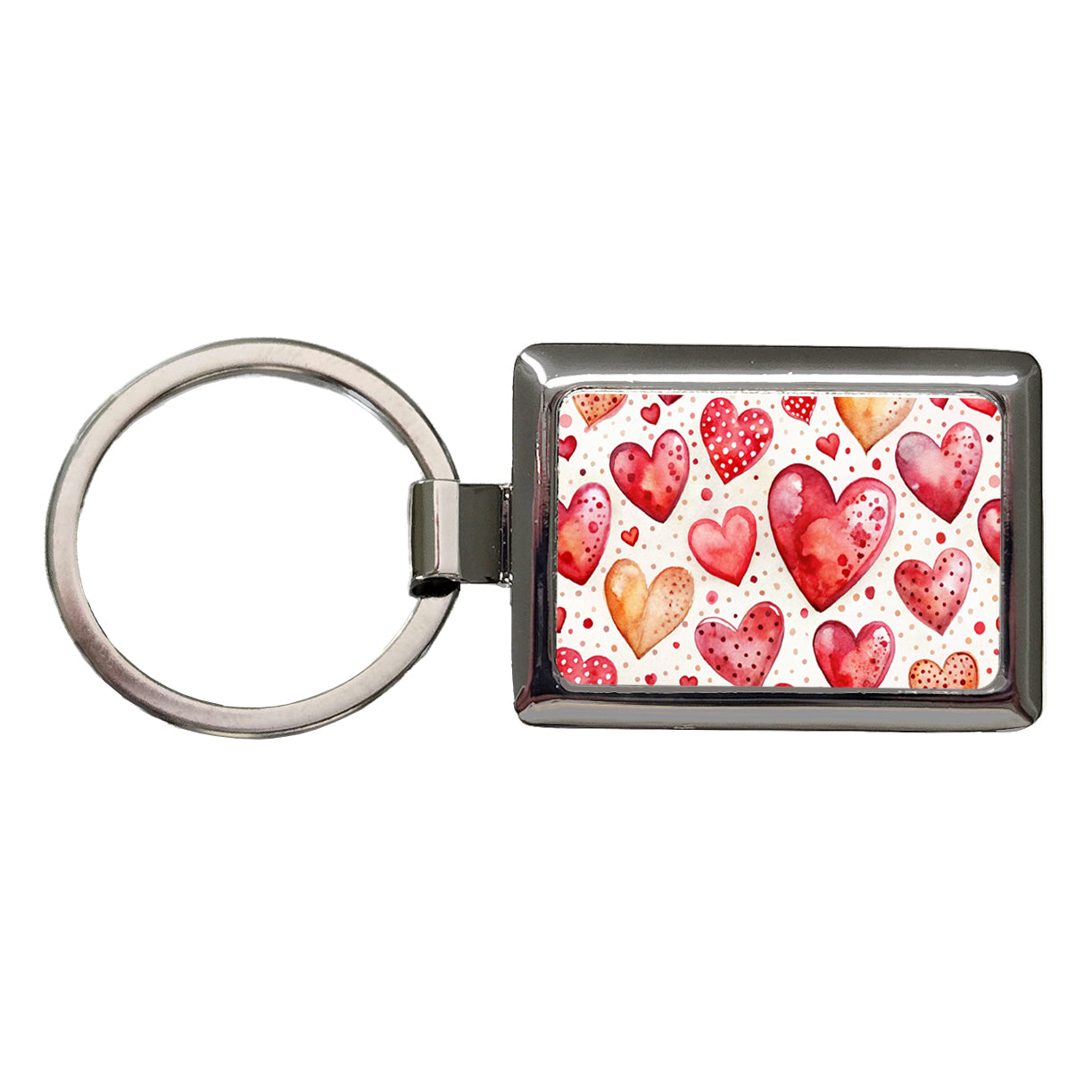Red Hearts Polka Dots Love Valentine's Day Anniversary Rectangle Metal Keychain