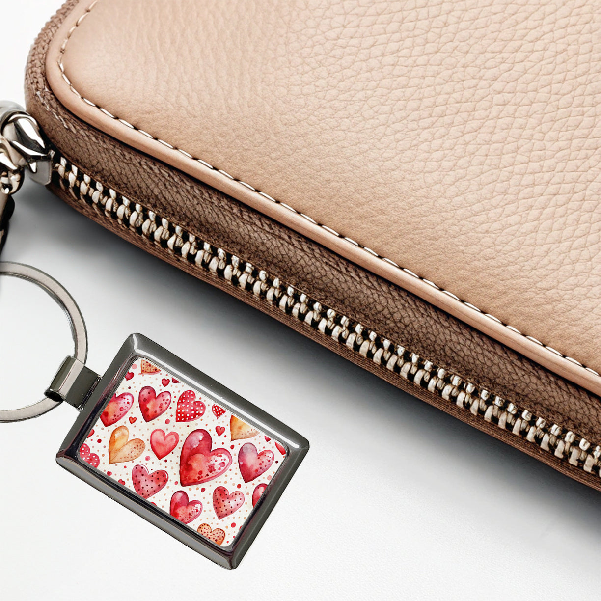 Red Hearts Polka Dots Love Valentine's Day Anniversary Rectangle Metal Keychain