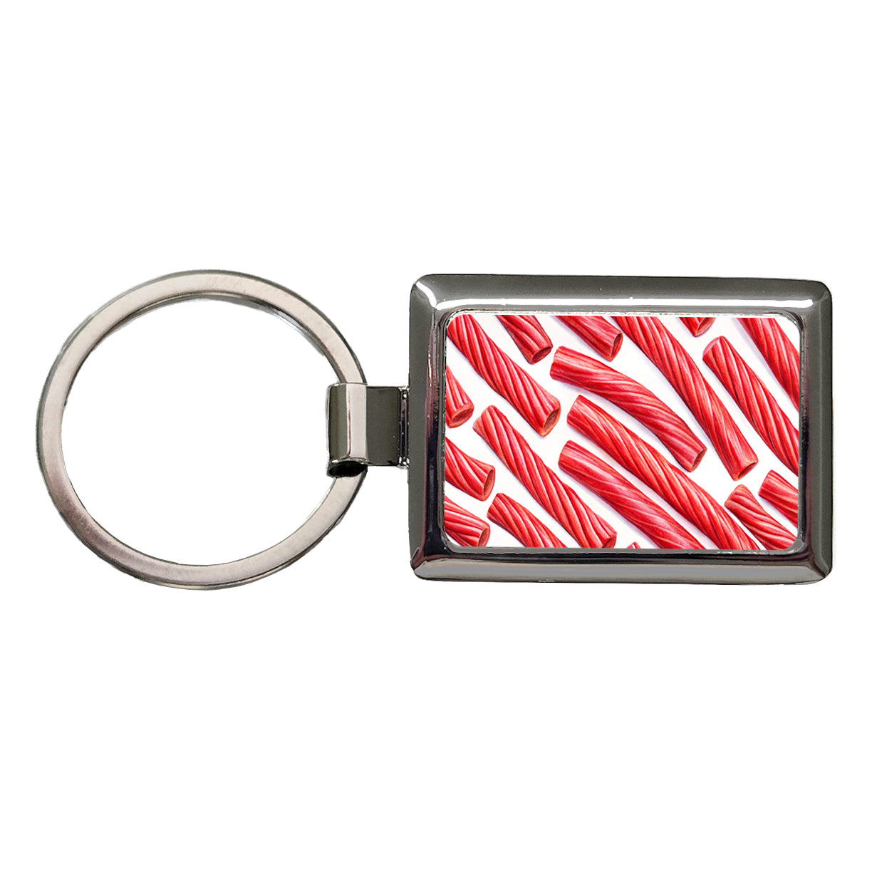 Red Licorice Rectangle Metal Keychain