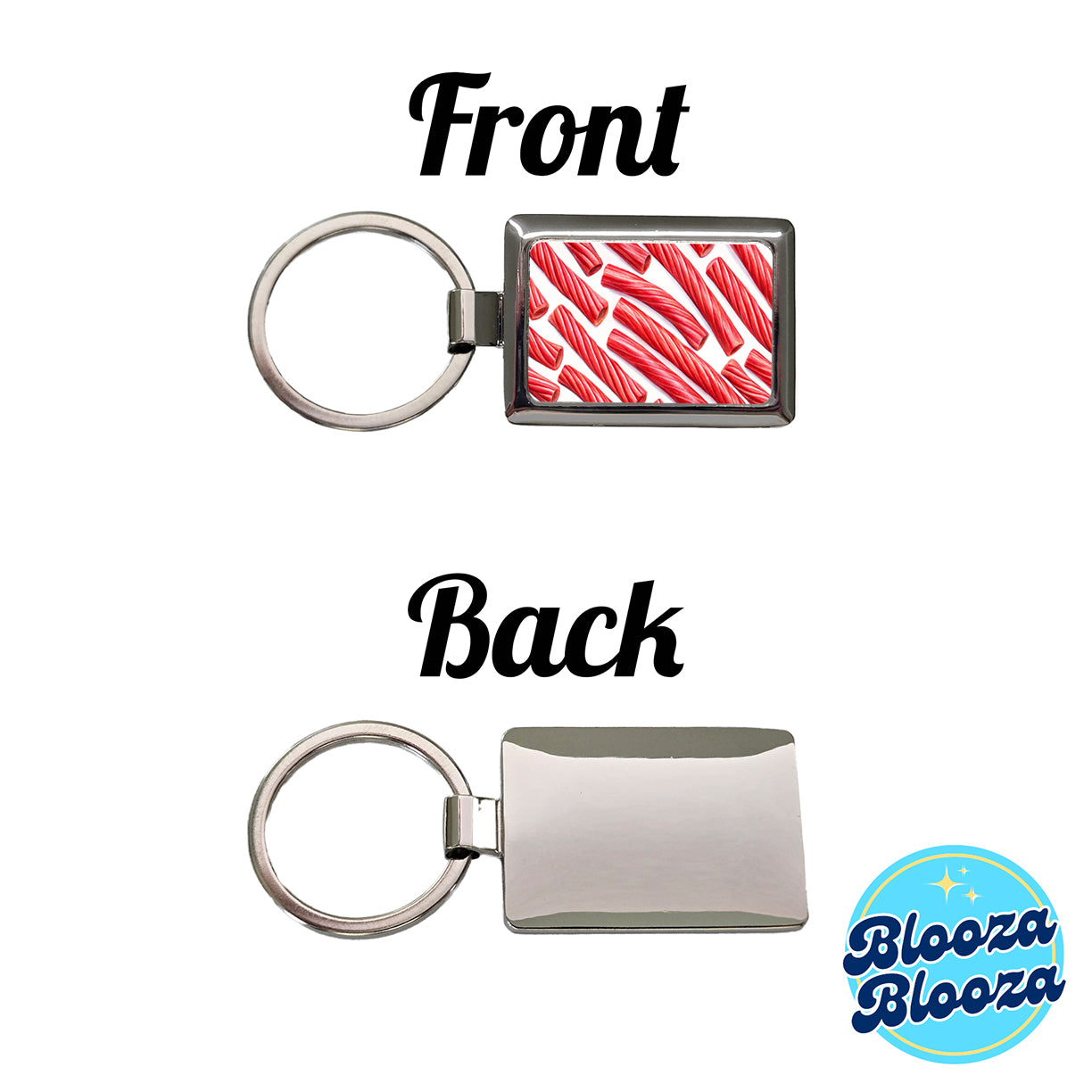 Red Licorice Rectangle Metal Keychain