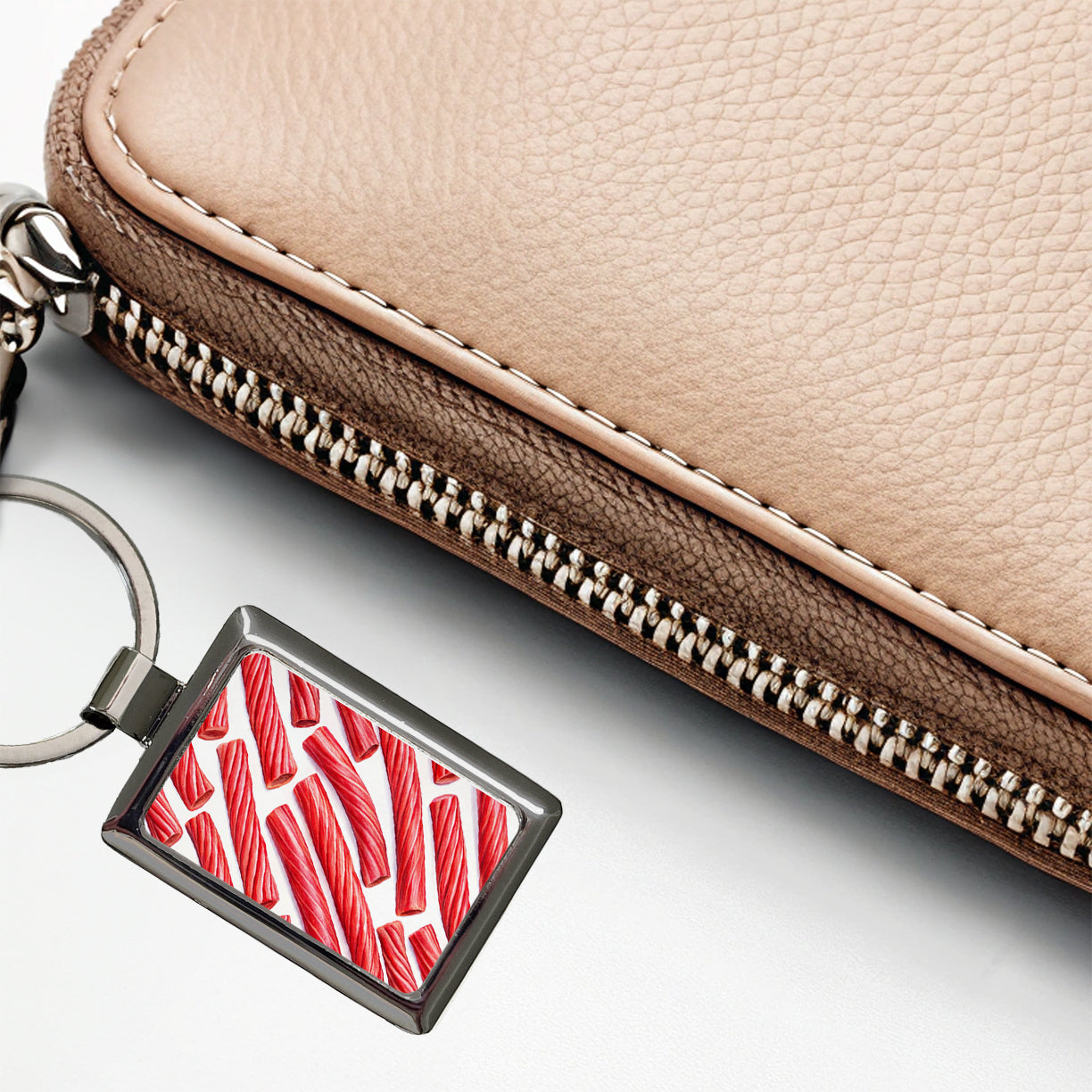 Red Licorice Rectangle Metal Keychain