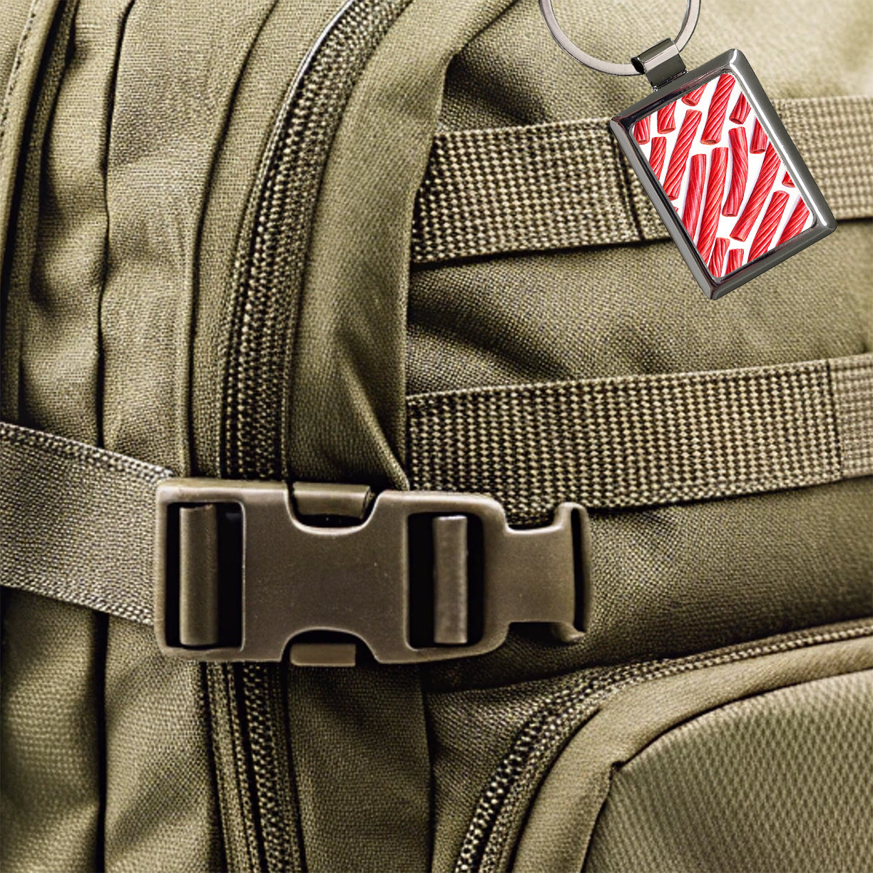 Red Licorice Rectangle Metal Keychain
