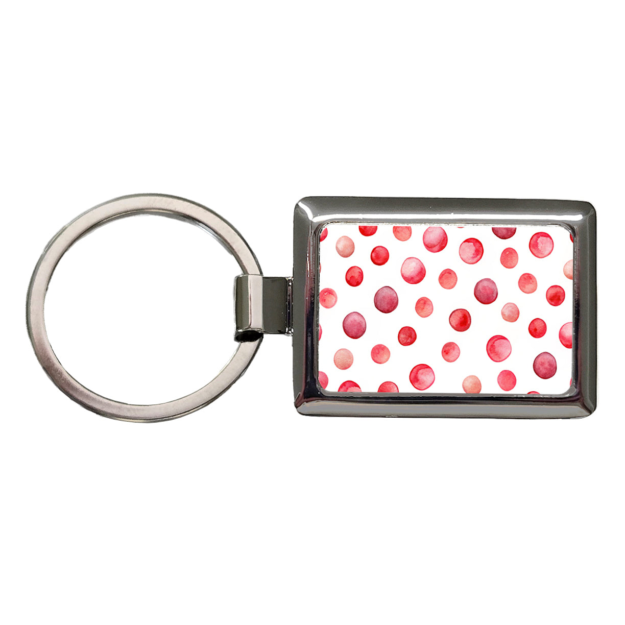 Red Polka Dots Fun White Background Rectangle Metal Keychain