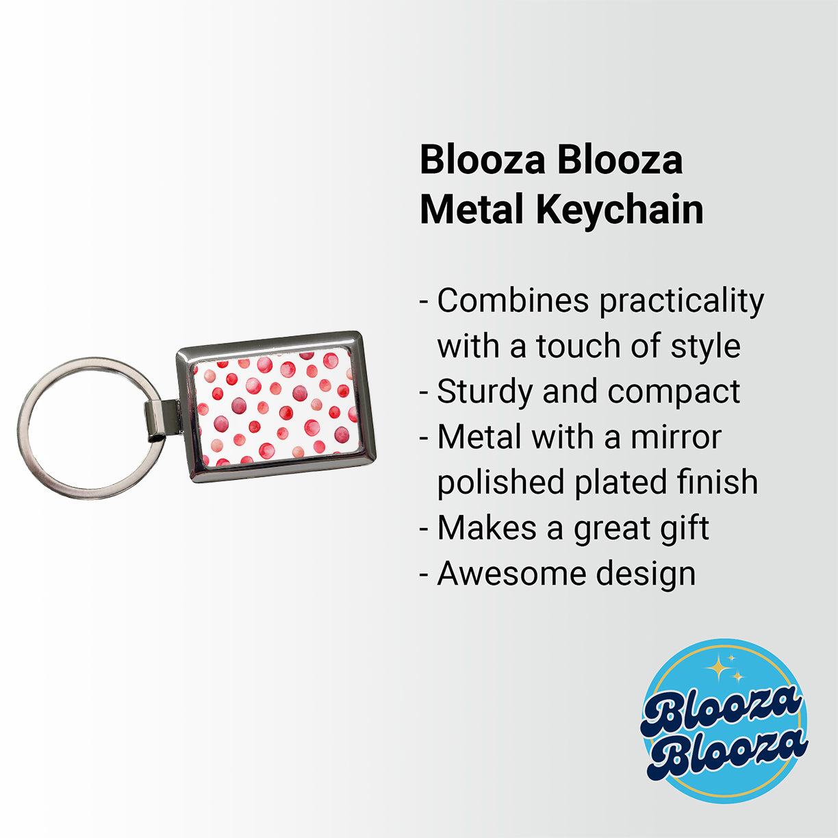 Red Polka Dots Fun White Background Rectangle Metal Keychain