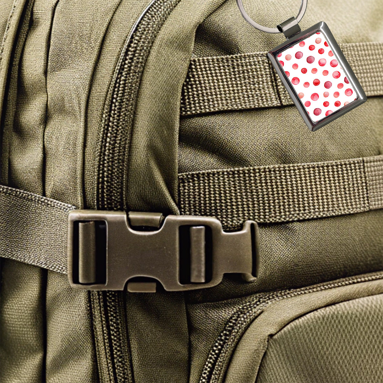 Red Polka Dots Fun White Background Rectangle Metal Keychain