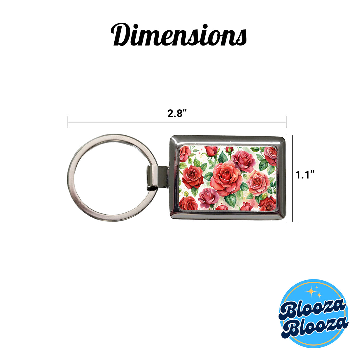 Red Roses Flowers Watercolor Rectangle Metal Keychain