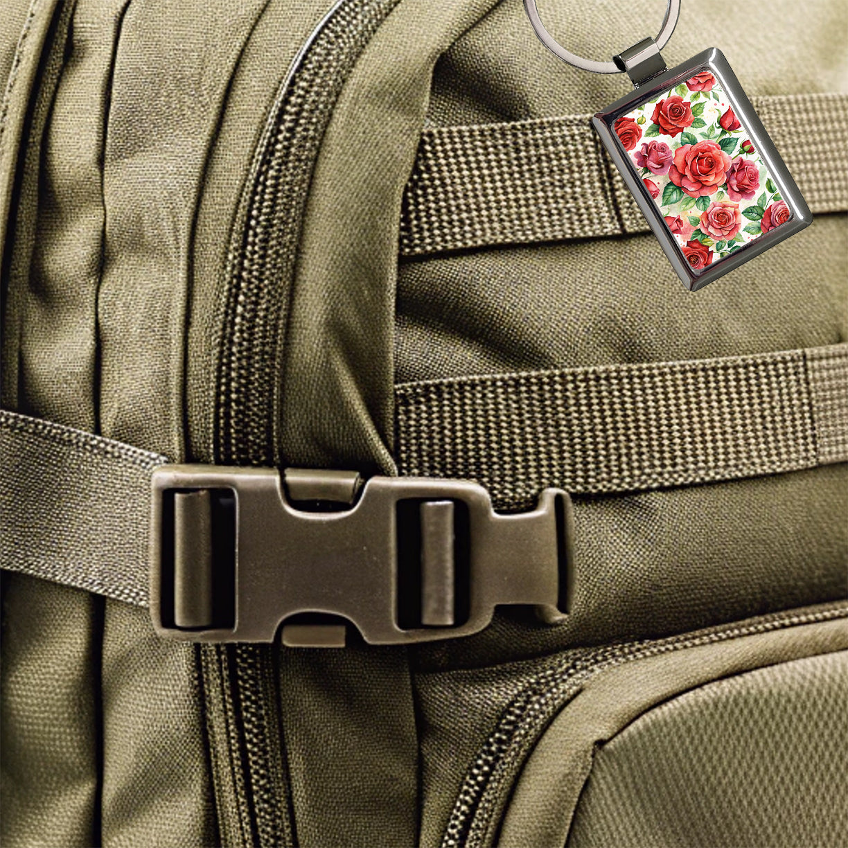 Red Roses Flowers Watercolor Rectangle Metal Keychain