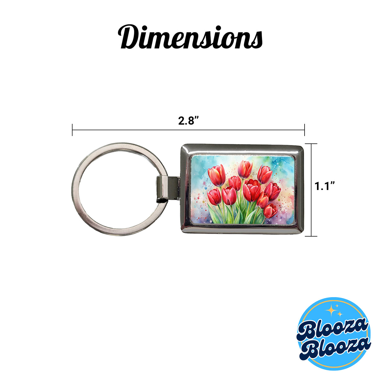Red Tulips Flowers Watercolor Rectangle Metal Keychain