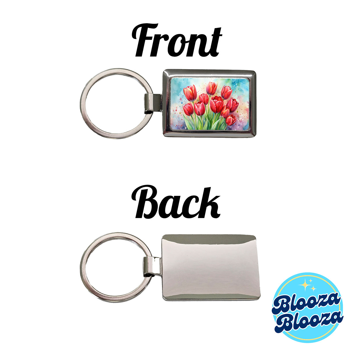 Red Tulips Flowers Watercolor Rectangle Metal Keychain