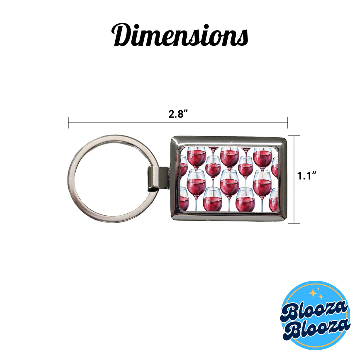 Red Wine Glasses Watercolor Rectangle Metal Keychain