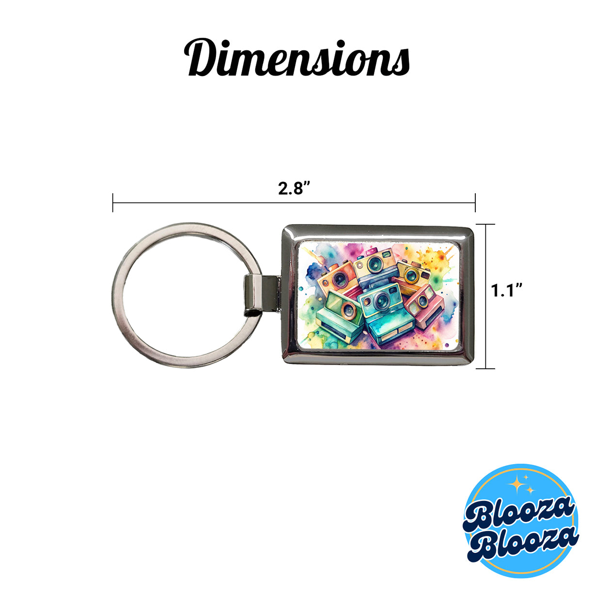Retro Instant Cameras Photographer Watercolor Rectangle Metal Keychain