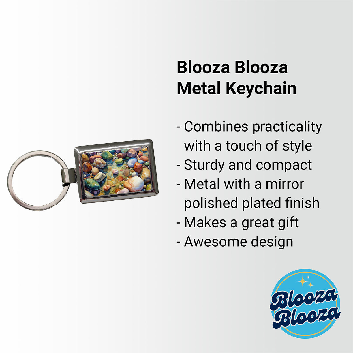 River Rocks Watercolor Rectangle Metal Keychain