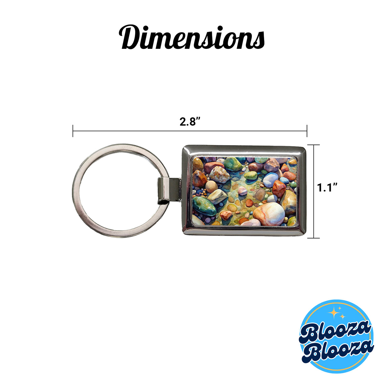 River Rocks Watercolor Rectangle Metal Keychain