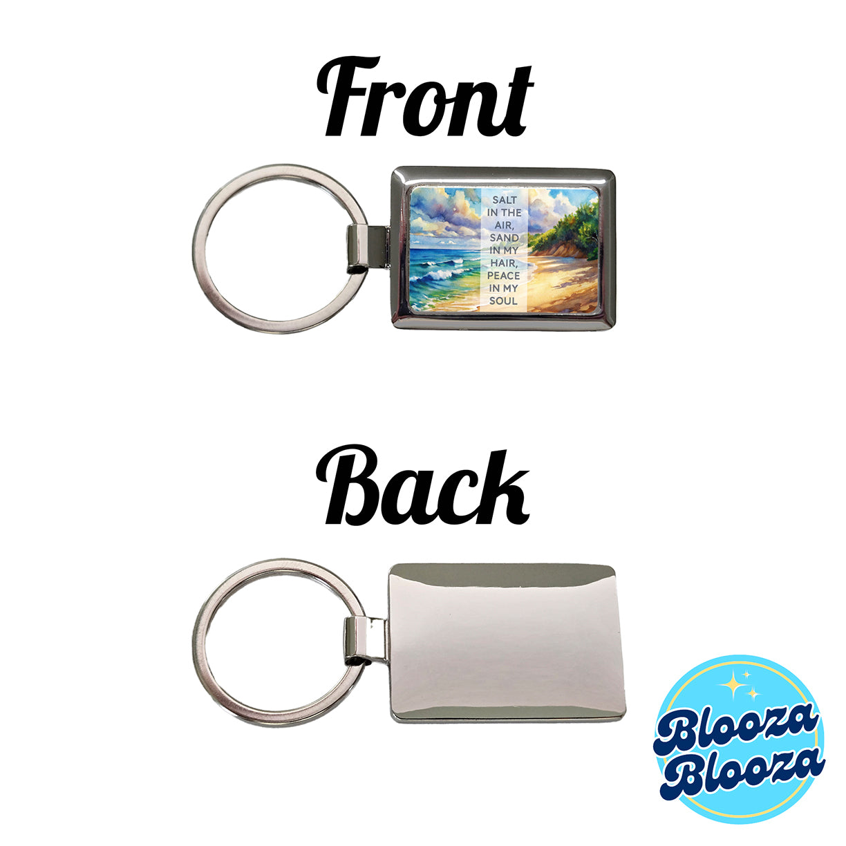 Salt Sand Peace Inspirational Beautiful Beach Ocean Watercolor Rectangle Metal Keychain