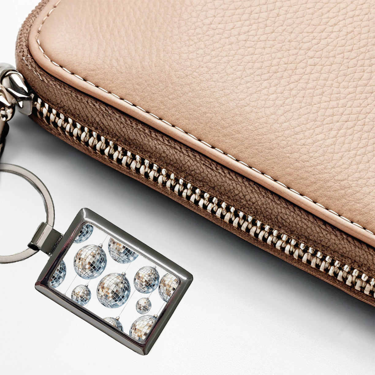 Silver Disco Balls Watercolor Rectangle Metal Keychain