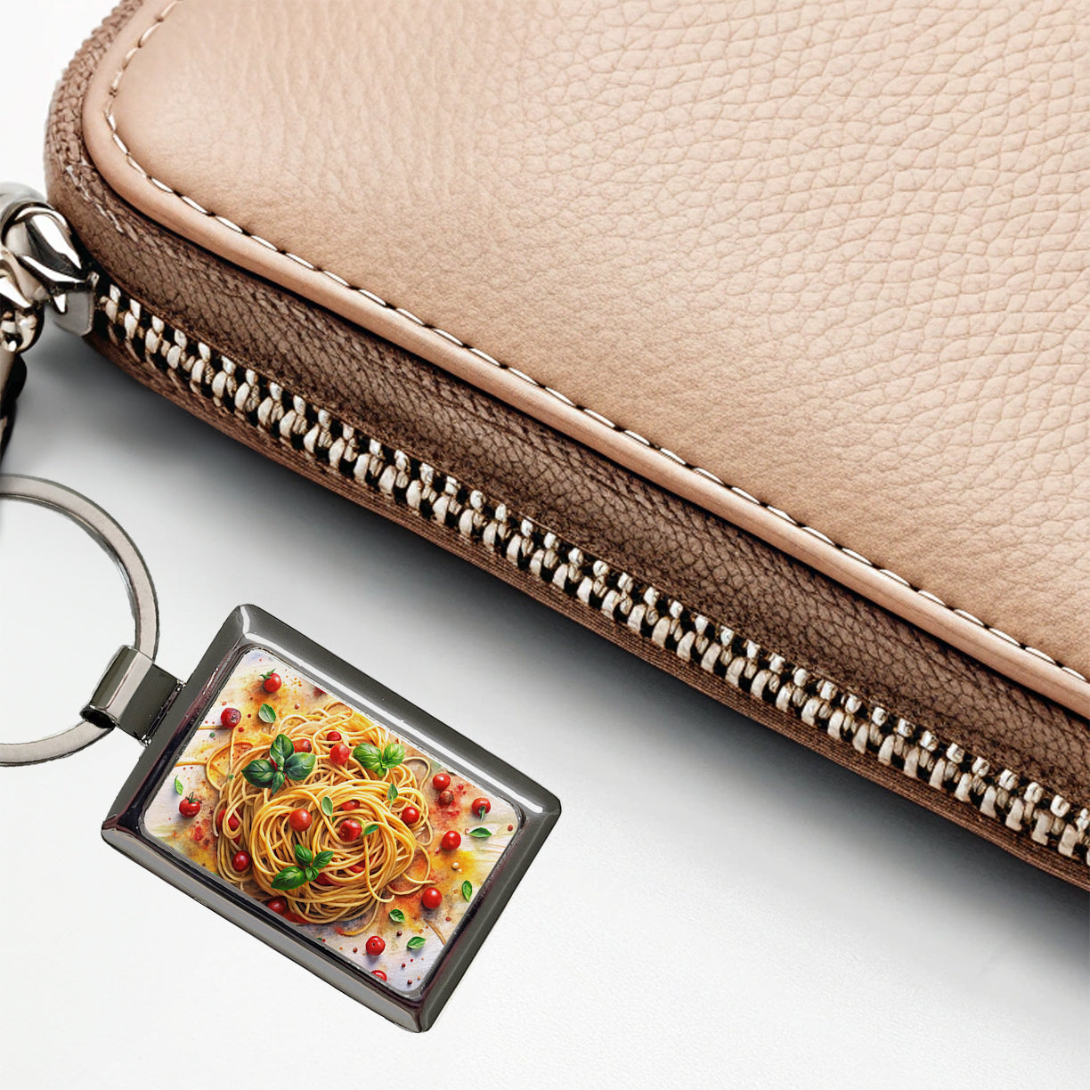 Spaghetti Pasta Italian Food Watercolor Rectangle Metal Keychain