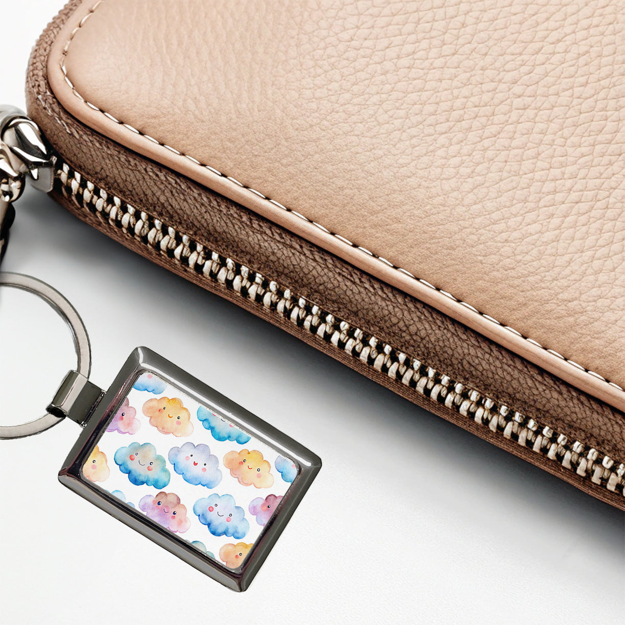 Sweet Smiling Clouds In A Row Watercolor Rectangle Metal Keychain